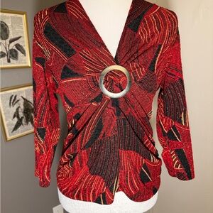 Chic Women's Red and Black Blouse with Ring Detail